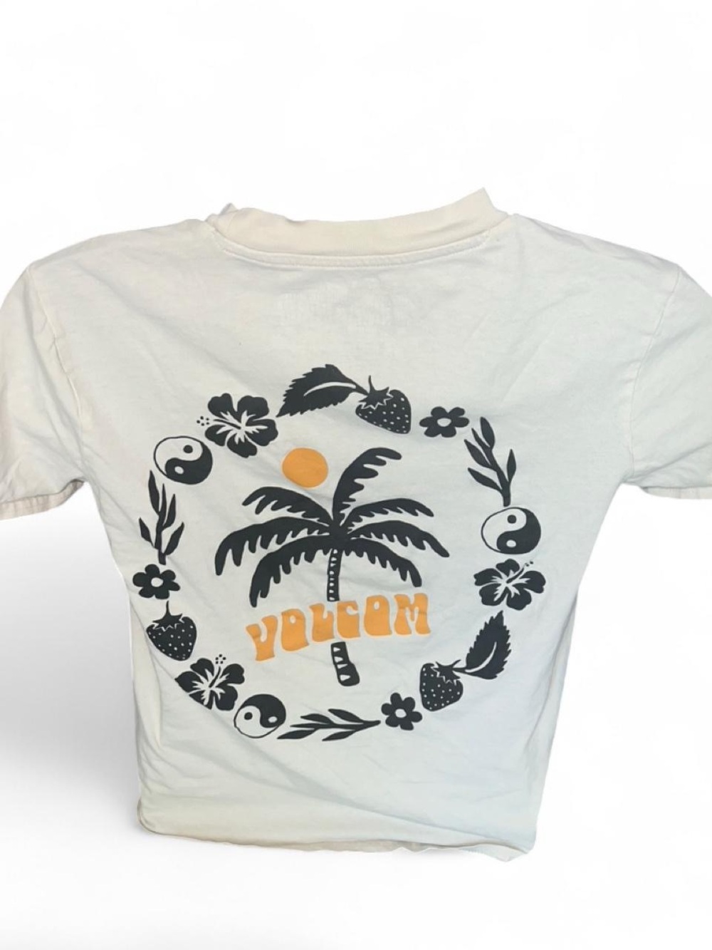 Volcom White Tee with Black Palm & Orange Logo